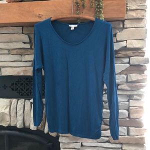 Liz Lange Teal Blue Maternity Scoop Neck Long Sleeve Top Size Small